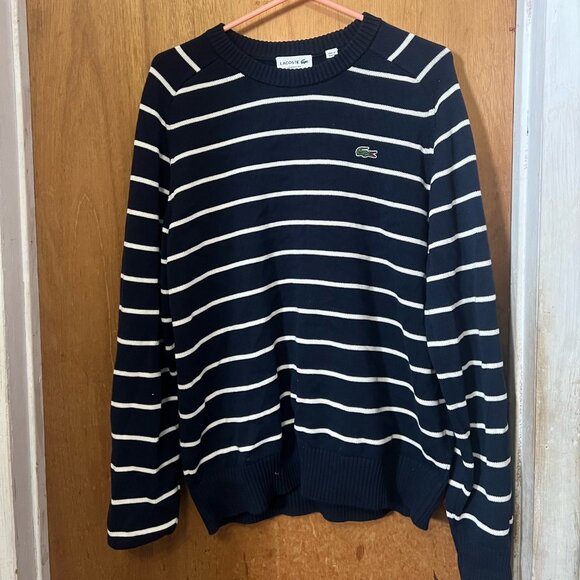 Lacoste Navy Striped Sweater, Size Medium - Picture 1 of 3